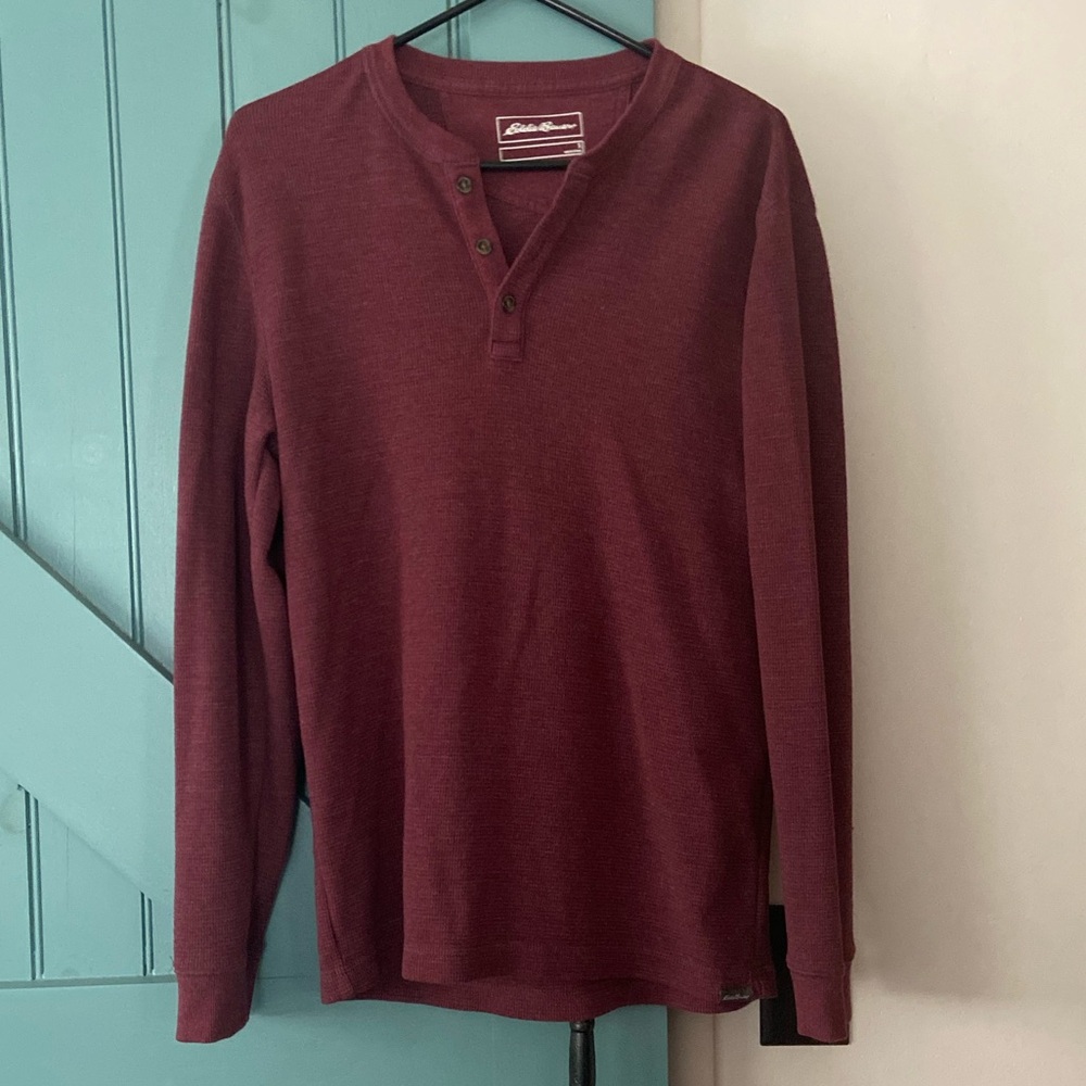 Eddie Bauer Mens Small Maroon Thermal Henley Size Small